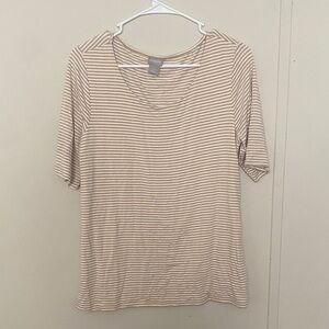 Chico's Beige Striped Short Sleeve Top